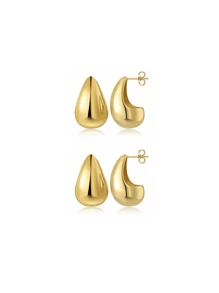 2pairs New Design Tear Drop Shaped Small Size Gold & Silver Color Earrings Set For Women, Suitable For Party, Gift
