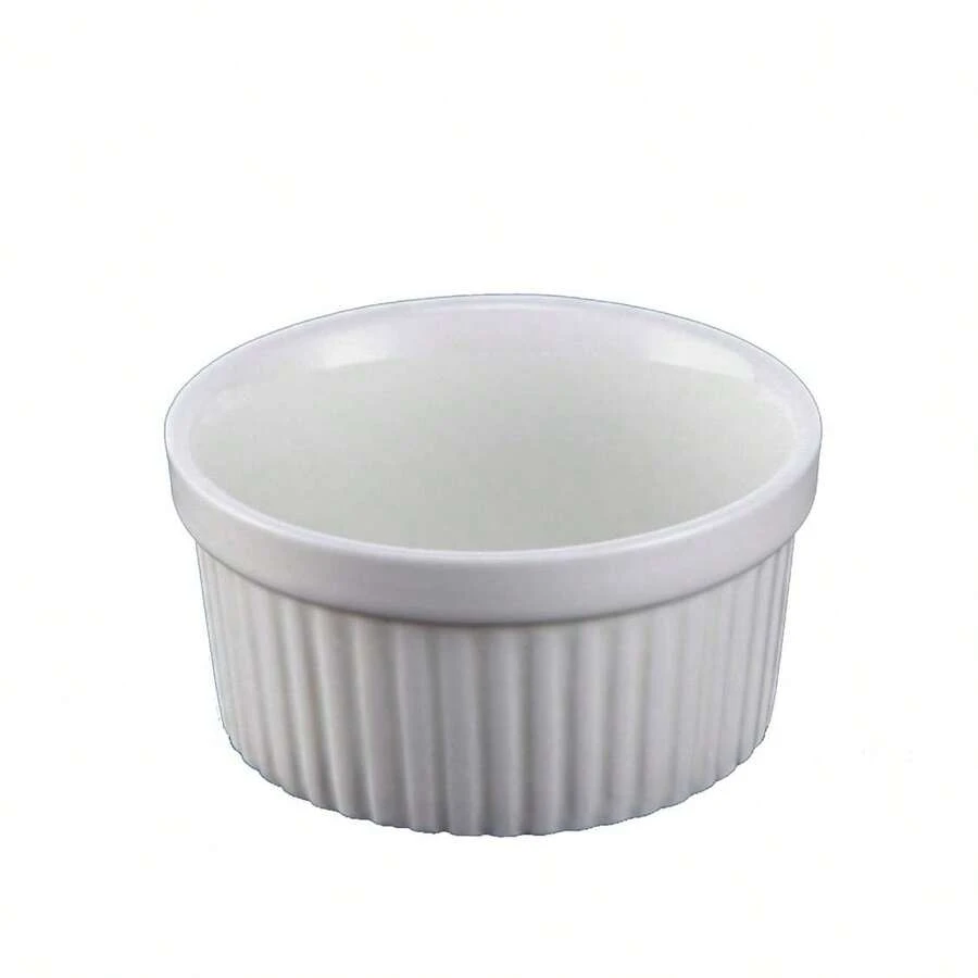 Ceramic Baking Cup For Cake, Pudding, Souffle And Egg, Round Steaming Bowl And Plate For Home And Hotel Scene - White - View 1
