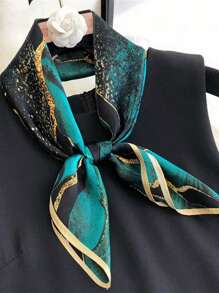 A Green Oil Painting Printed Bandana With Smooth Silk-Like Surface, Featuring Stylish And Elegant For Women, It Is Lightweight And Sun-Proof, Perfect For Daily Wear. Bandana,Hair Band,Head Band Ideal For Dressing Up Your Look