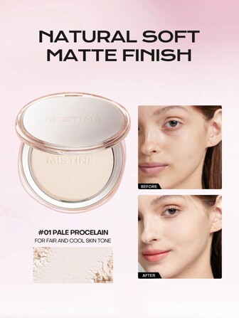MISTINE Poudre pressée pour le contrôle de la brillance avec effet éclaircissant, maquillage de poudre fixatrice pour tous les types de peau, prolonge le maquillage pour une teint durable, formule légère pour une finition mate, 01 Ivoire pâle pour les teints clairs et froids, 9g 1 paquet