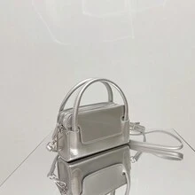 设计师时尚银色迷你方形手提包、单肩包和斜挎包 - 銀色 - 查看 5