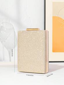 女士閃亮時尚方盒晚宴手提包，飾有閃亮的鑽石鏈裝飾，奢華聚會包，配有正式聚會包，晚禮服包，舞會手拿包，鏈式肩帶，婚禮包 - 金色 - 查看 6