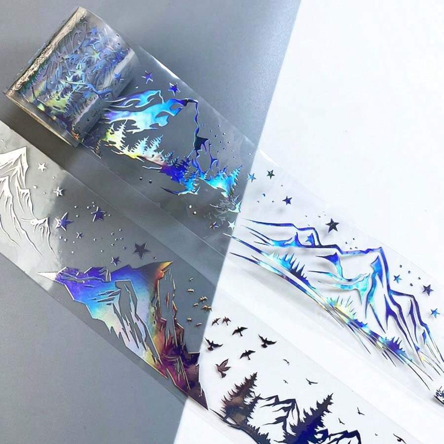 1 Piece Of Colorful Pulse And Landscape Pattern Washi Tape, PET Decorative Tape, For Scrapbooking, Bullet Journal, Planner And DIY Crafts - Color - View 1