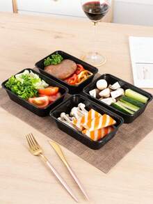 10/50 piezas Contenedores para preparación de comidas, Recipiente reutilizable para preparación de alimentos de 26 onzas con tapa, Caja de almuerzo desechable, Recipiente de almacenamiento de alimentos de plástico - Apilable, apto para congelador y lavavajillas - Negro - Ver 8