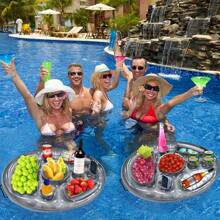 1pc Multi-Functional Inflatable Cup Holder Swimming Pool Float Storage For Drinks, Fruits, Snacks, Summer Pool Beach Party Supply Pool Accessories, Beach Essentials - Multifunctional Cup Holder - View 2