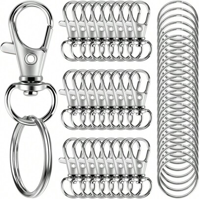 20/30/40/50/60/80/100 Pcs Rotary Hooks With Key Rings, High Quality Metal Swivel Lobster Claw Clips, Key Chains, Jewelry DIY Craft (32mm)