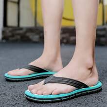 男士夏季時尚人字拖，柔軟底部，適合戶外和室內穿著，柔軟，舒適，親膚，超輕，透氣，防滑拖鞋 - 藍色 - 查看 4