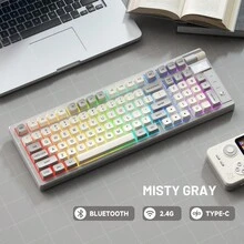K98 Wireless Mechanical Keyboard Hot Swappable With Numpad Metal Knob 98keys Wired 2.4g Bluetooth Gaming Keyboard For PC - Light Grey - View 1