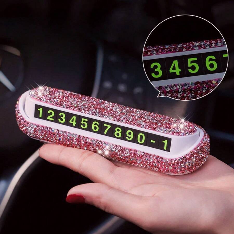 Xử Lý Giá Đặc Biệt Sáng Ô Tô Ẩn Biển Đỗ Xe Tạm Thời Di Chuyển Biển Số Điện Thoại Sáng Tạo Ô Tô nạm Kim Cương Di Chuyển - Hồng - Xem 1