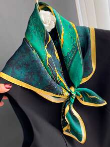 A Green Oil Painting Printed Bandana With Smooth Silk-Like Surface, Featuring Stylish And Elegant For Women, It Is Lightweight And Sun-Proof, Perfect For Daily Wear. Bandana,Hair Band,Head Band Ideal For Dressing Up Your Look