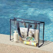 單一款式四色可選PVC便攜游泳袋化妝品收納袋，多功能防水透明簡約化妝包，大容量沙灘袋 - 藏蓝色 - 查看 6