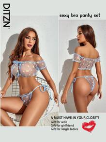 DITZN Summer Fashion Breathable Sexy Bra Panties Set Ruffled Pajamas Mesh Doll Erotic Lingerie