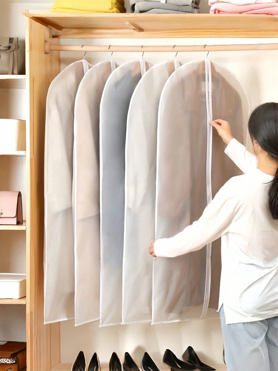 5 件 PEVA 服装拉链罩简易透明服装防尘罩，适用于家庭使用学校整理袋教师储物袋抽屉衣柜整理器壁橱储物绗缝袋床下整理盒隔断衣服垃圾袋内衣衣服返校用，可折叠 6/7/11 格，包装必需品，衣物收纳罩抽屉/衣柜整理器/壁橱储物/绗缝袋床下整理盒/隔断衣服垃圾袋家用卧室/返校/宿舍/内衣/包装必需品/衣物收纳罩衣服整理器壁橱整理器组织和存储整理器存储容器组织和存储整理器存储容器用于壁橱存储悬挂衣服连衣裙衬衫外套用于壁橱存储 - 白色 - 查看 1