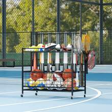 Sports Equipment Organizer, Basketball Storage Rack, Sports Organizer Cart With Basket And Hooks - 黑色 - 查看 6