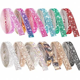12 Rolls Self-Adhesive Crystal Rhinestone Ribbon, 0.82cm Wide X 12 Yards In Total, Multi-Functional DIY Decorative Sparkling Gemstone Art Craft Tape Sticker Glittery For Shoes And Clothes (Various Colors)