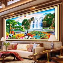 [Chủ đề] Tranh thêu chữ thập con công bay nước xanh với sếu, mặt trời mọc, phong cảnh tự làm để trang trí phòng khách - sợi bông - Xem 1