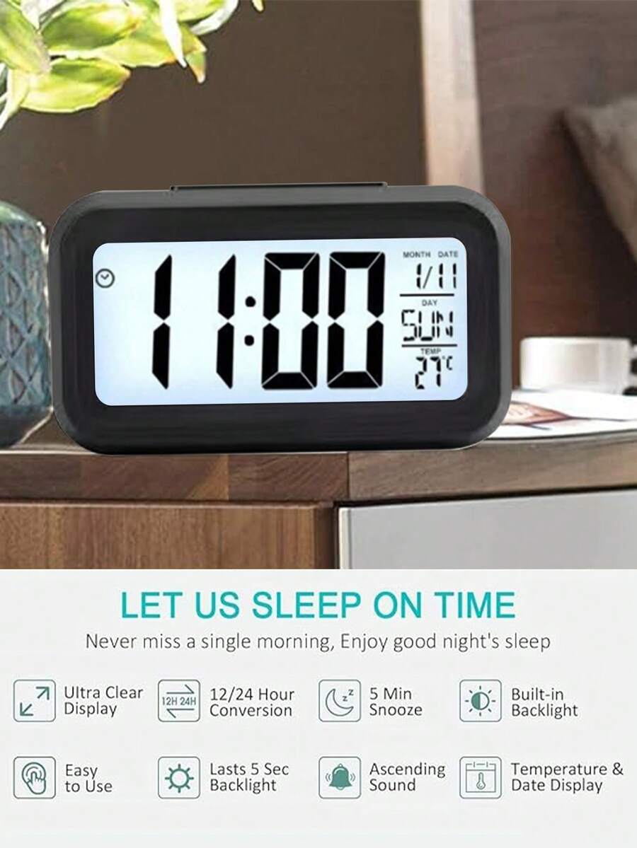 Inteligentny budzik, wyciszenie, z alarmem podświetlenia, elektroniczny zegar stołowy, elektroniczny zegar do użytku domowego, budzik dla studentów w akademiku