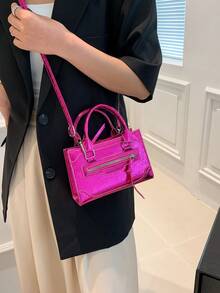 Bolsa tote lisa, elegante e versátil, com material texturizado - Pink - Visão 3