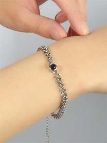 1 件定制投影图片手链（带链）、情侣个性化照片手链、可调节定制图片手链、嘻哈风格情人节礼物、圣诞礼物 - 金色 - 查看 4