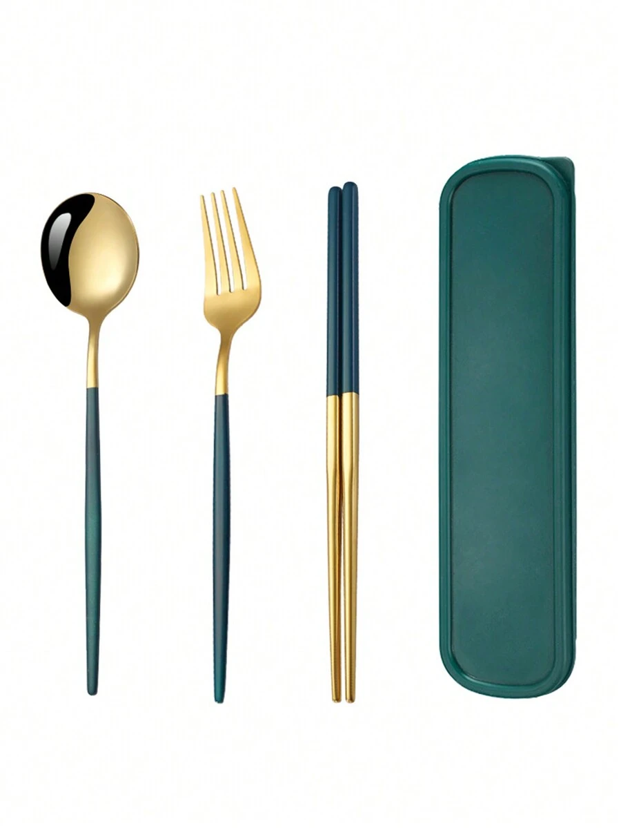 1 Bộ Dao Kéo Di Động Bao Gồm Muỗng, Nĩa, Đũa Và Hộp Bảo Quản Thích Hợp Cho Công Việc, Trường Học, Dã Ngoại Ngoài Trời - Nhiều màu - Xem 1