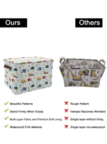 1pc Cartoon Car Foldable Fabric Storage Basket - Durable With PU Leather Handles - Ideal For Toys, Towels, Books & Home Organization - Multicolor - View 5