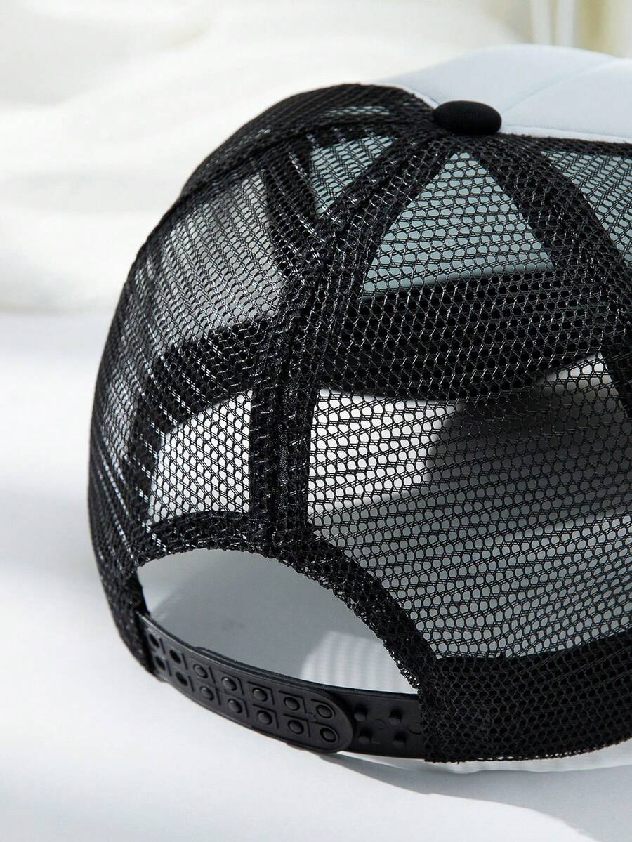 1pc Men Black Art Printing Adjustable Size Baseball Mesh Cap Trucker