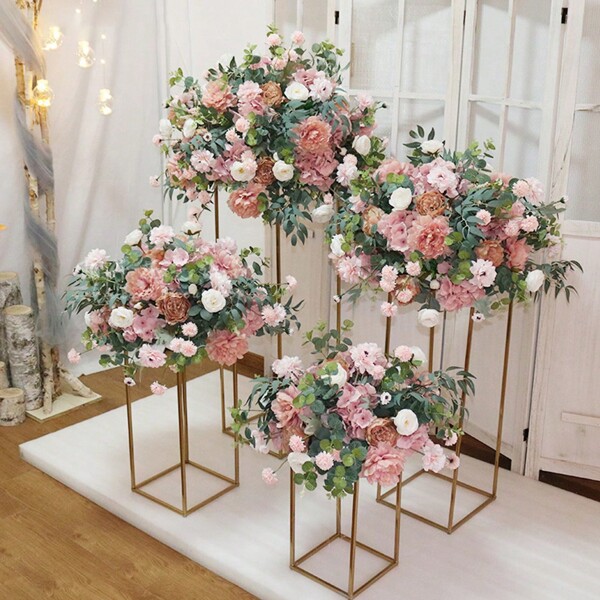LIVINGANDHOME Living And Home 80cm/100cm Gold Rectangular Flower Stand - Elegant Metal Pedestal For Wedding & Event Decor