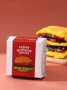 2 pares de calcetines tipo tripulación con estampado de hamburguesa, calcetines novedosos como regalos únicos para Halloween, Navidad, San Valentín, reuniones familiares, cumpleaños, aptos para todas las estaciones - Multicolor - Ver 8