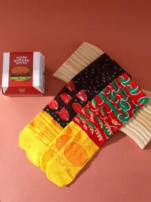 2 pares de calcetines tipo tripulación con estampado de hamburguesa, calcetines novedosos como regalos únicos para Halloween, Navidad, San Valentín, reuniones familiares, cumpleaños, aptos para todas las estaciones - Multicolor - Ver 9