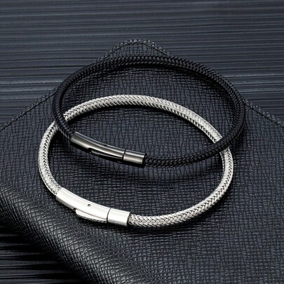 1pc Minimalist Stainless Steel Wire Single-Layered Bracelet Classic Black/Silver Non-Fading Wristband Jewelry Gift For Women/Men