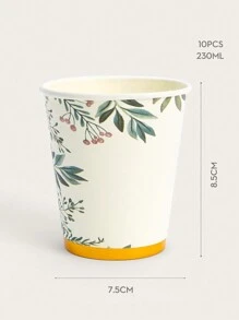 10/25pcs 9oz Botanical Green Leaves Printed Disposable Paper Cups For Herb Themed Party, Bridal Shower, Eucalyptus Bathroom Accessories And Sage Green Birthday Decorations,Christmas - Multicolor - View 3