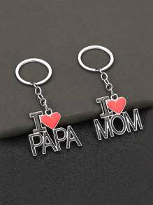 Llavero de aleación elegante en forma de corazón con \"MAMA PAPA\", con letras en inglés, unisex para el Día del Padre / Día de la Madre, regalo familiar, llavero de metal con colgante. Una idea de regalo pequeño y clásico para el Día de la Madre. También es un colgante de bolso con anillo en hebilla de moda.