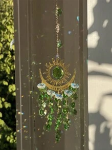 1pc Outdoor Garden Light-Catching Decoration Flame Moon Sun Crystal Sun Catcher Wind Chime Outdoor Furniture Hanging Ornament Home Decoration