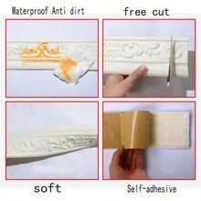 230cmx8cm Thicken 3D Pattern Embossed Foam Self-Adhesive Skirting Wall Sticker Waterproof Anti Dirt Soft Wall Decoration Lines
