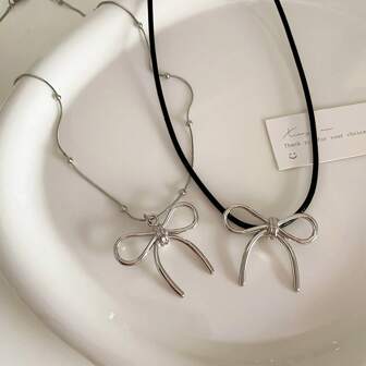 1pc Y2k Sweet Hollow Out Bowknot Necklace, Ladies/Girls' Unique Clavicle Chain Accessory Valentines