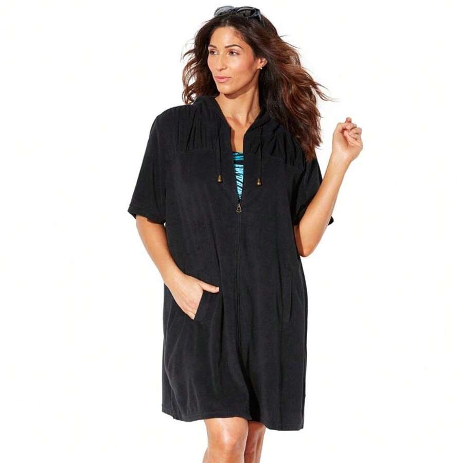 Swimsuits For All Women's Plus Size Alana Terry Cover Up Hoodie SHEIN USA