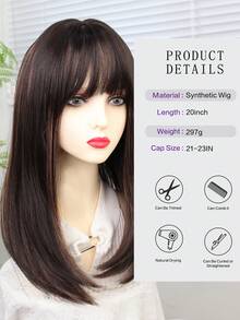 合成耐热假发 鲍勃头 带刘海 20 英寸直发 全机器制造 日常使用 适合女性 女孩 自然外观 优质合成柔软假发 - 彩色 - 查看 6