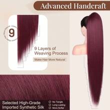 馬尾掉鈴聲長直假馬尾自然柔軟夾在頭髮延伸合成耐熱髮片32寸165克酒紅色 - 酒紅色 - 查看 3