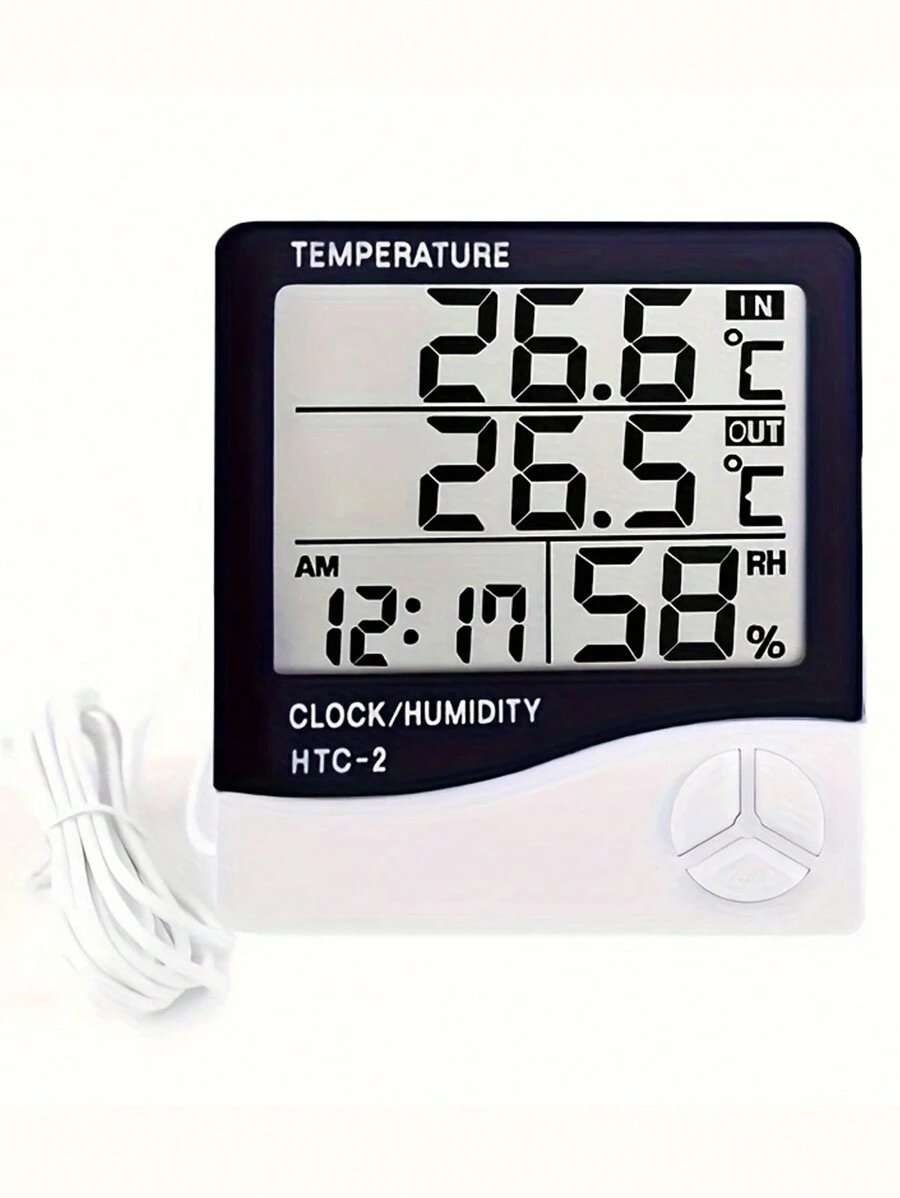 Indoor And Outdoor Temperature And Humidity Meter Alarm Clock, Creative
