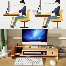 Soporte De Monitor De Escritorio De Madera Con Cajón 2 Capa - Marrón - Ver 4