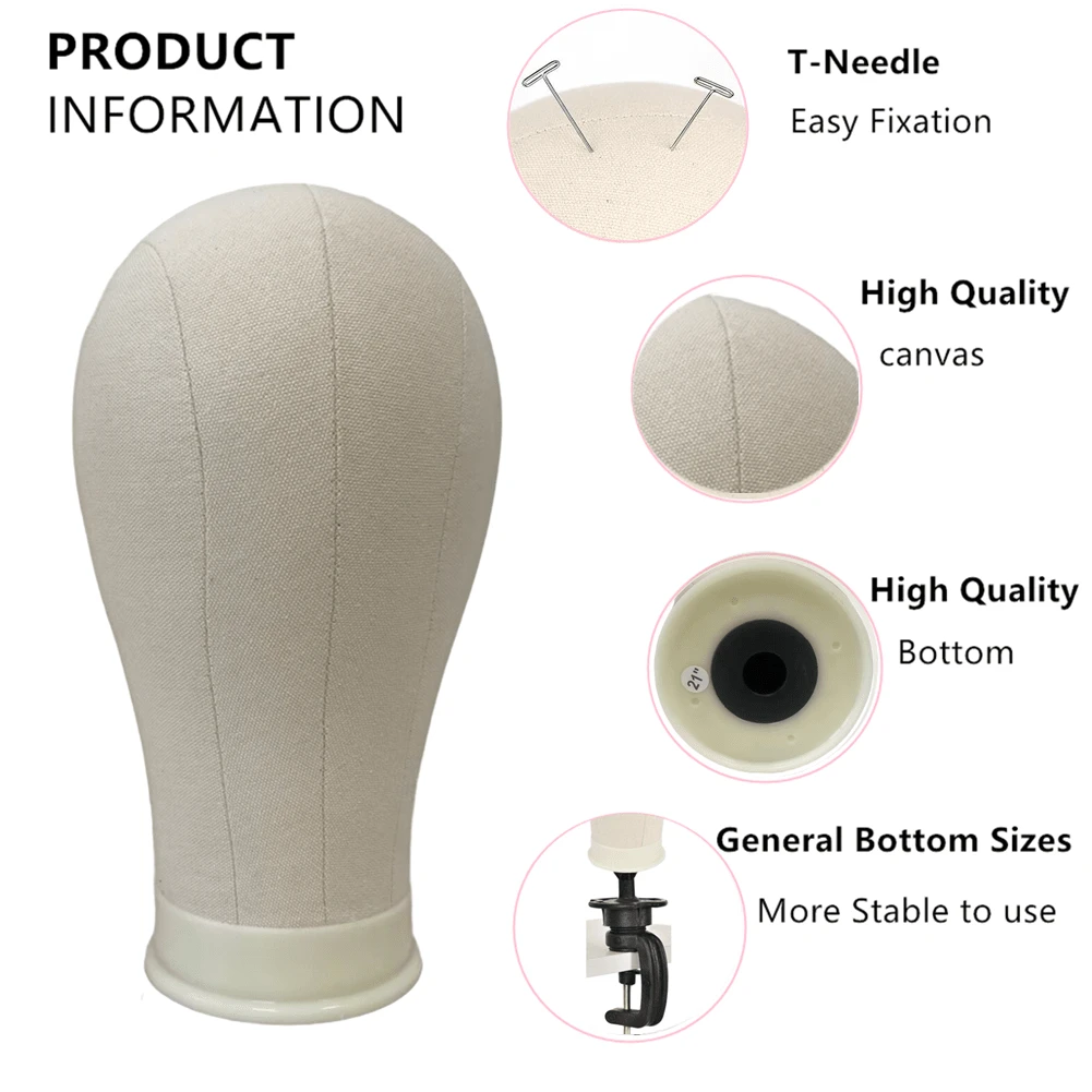 22inch Beige Canvas Block Head Mannequin for Lace Wig Extension Display Hair Salon Styling Practice Manikin - 200165144