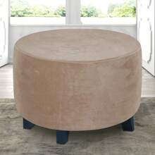 Ottoman Cover Round, Stretch Velvet Round Ottoman Cover Thick Round Ottoman Slipcover Washable Storage Ottoman Cover Foot Stool Cover - Camel - View 2