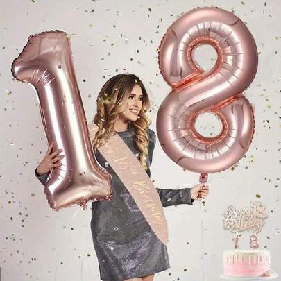1pc 32/40 Inch Rose Gold Foil Number Balloon, 0-9 Large Size Polyester Digit Balloons, Decorative Balloons, Reusable, Suitable For Birthday Decoration, Party Decoration, Anniversary, Room Decoration, Wedding Anniversary, Party Supplies