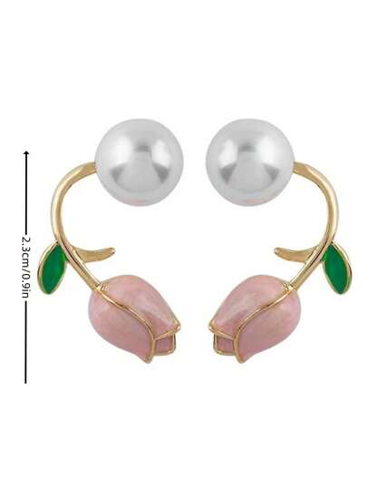 2 chiếc/gói Hoa tai đính ngọc trai hình hoa tulip thời trang mới cho bé gái