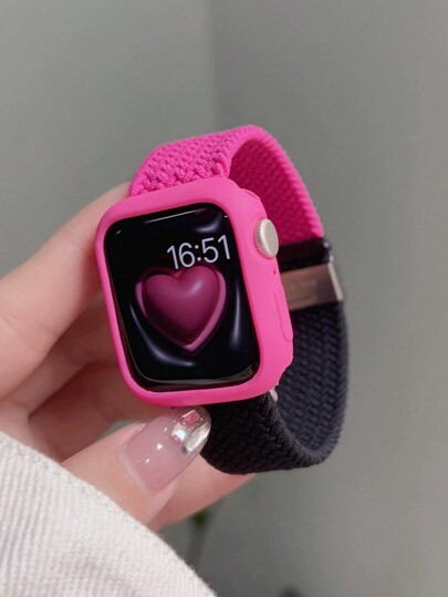 2pcs/Set Adjustable Breathable Woven Watch Band & Soft Hollow Silicone Protective Watch Case, Compatible With Apple Watch 38/40/41/42/44/45/46/49mm, Compatible With Apple Watch Series Ultra/SE/11/10/9/8/7/6/5/4/3/2/1, Smartwatch Accessories