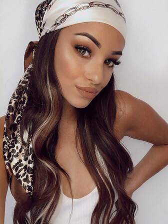 1pc Leopard Print Chain & Floral Pattern Bandana Top For Women Outdoor Use In Summer Bandana,Hair Band,Head Band Ideal For Dressing Up Your Look