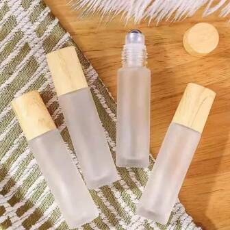1PC 5/10ml Frosted Glass Roller Bottle Wood Grain Plastic Cap For Essential Oils Roll-On Refillable Perfume Bottle Roller Ball Empty