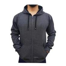 Men Zip-Up Hoodies - 深灰色 - 查看 2