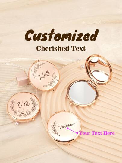 1PC Custom Print: Personalized Name !  Rose Gold Folding Makeup Mirror, High Definition Glass, 2X Magnifying ! Perfect Gift For Mom, Aunt, Grandma, Daughter, Niece, Sister, Bride, Bridesmaid, And More For Holidays, Birthdays, Weddings, Mother's Day, Valentine's Day