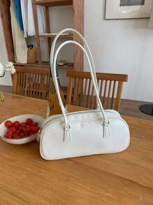 حقيبة يد فضية على الطراز الباليه للنساء مع حزام كتف وحزام يد، حقيبة نقل ربيع/صيف للسفر/التسوق (وشاح الحرير غير مشمول)